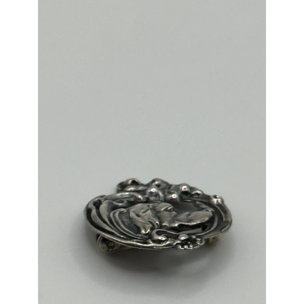 Antique Art Nouveau Dog Pin Brooch Marked Sterling Front - Picture 4 of 9